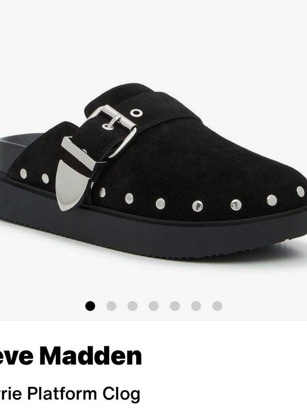 Steve Madden Black Suede Studded Platform Mule with Silver Buckle